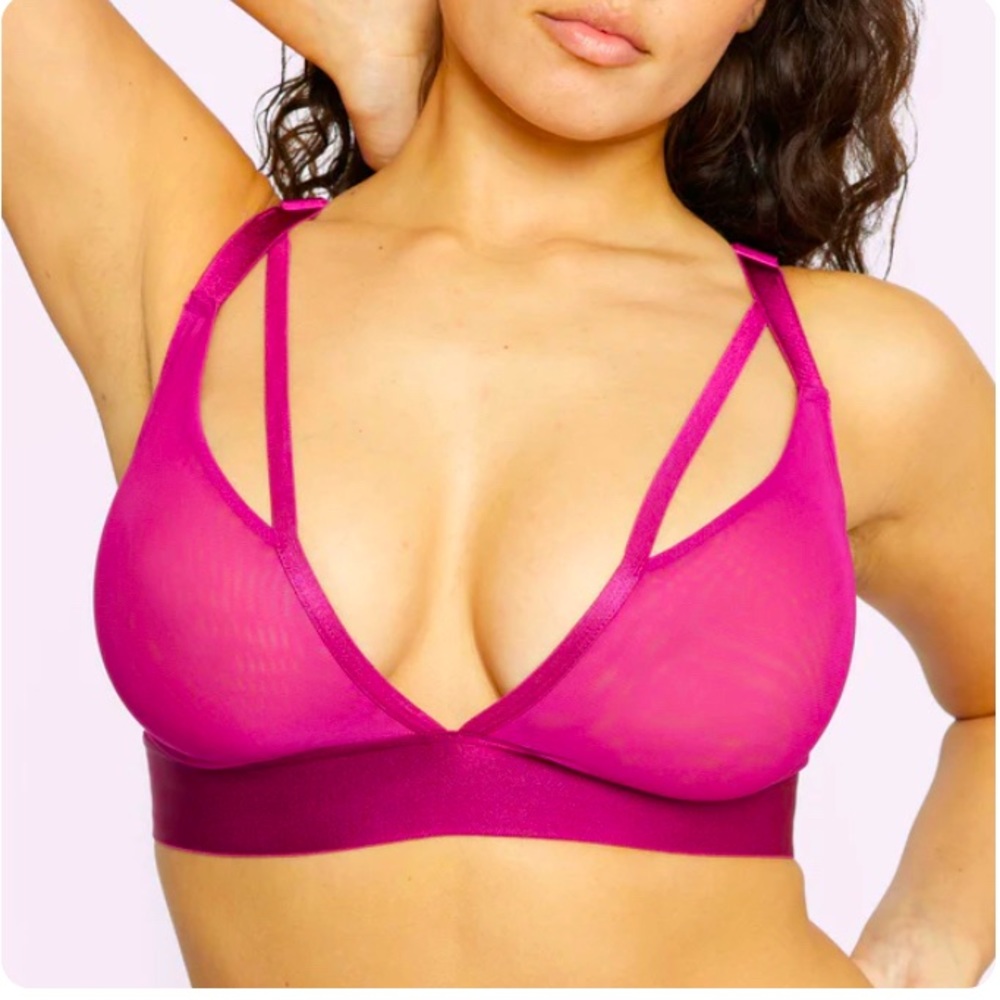 NWT Parade Silky Mesh Strappy Triangle Bralette Hula Hoop pink Size 1+ (34DD)